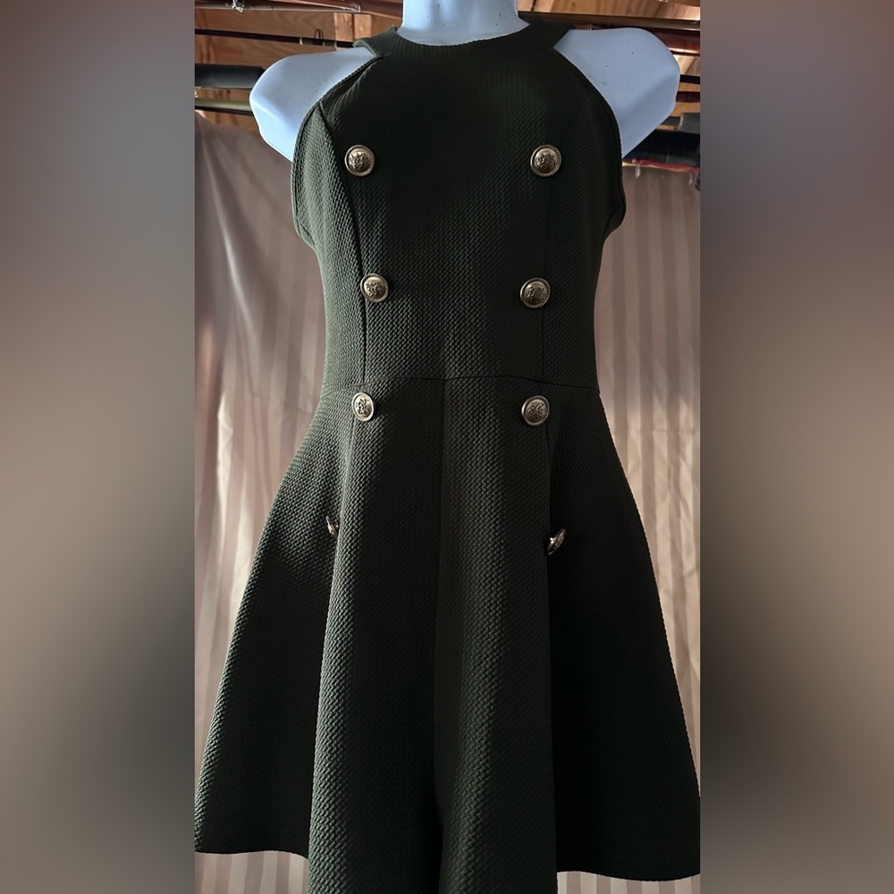 January 7 USA dark green  sleeve  short dress